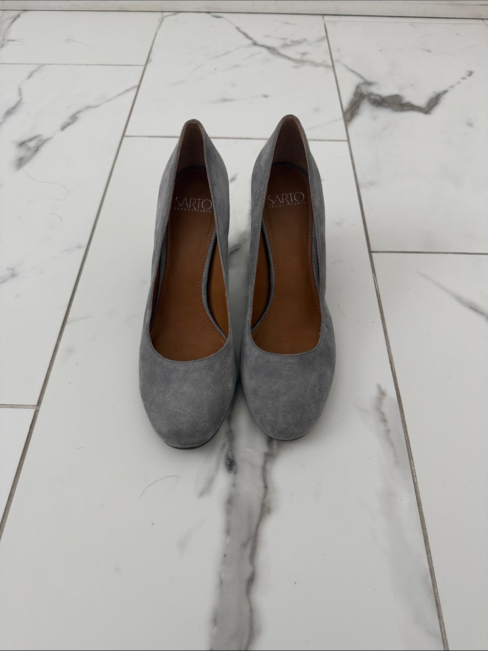 SARTO By Franco Sarto Gray Suede Round-Toe Pumps